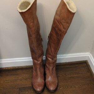 LOFT thigh high knee high Shearling Brown leather Boots, size 6